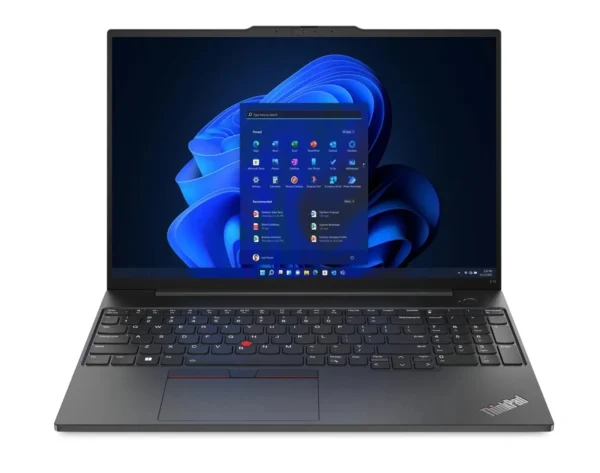 ThinkPad E16 Gen 2 with 16" WUXGA display, Core Ultra 5 processor, 8GB DDR5 RAM, 512GB NVMe storage, Intel graphics, DOS, and Lenovo case.