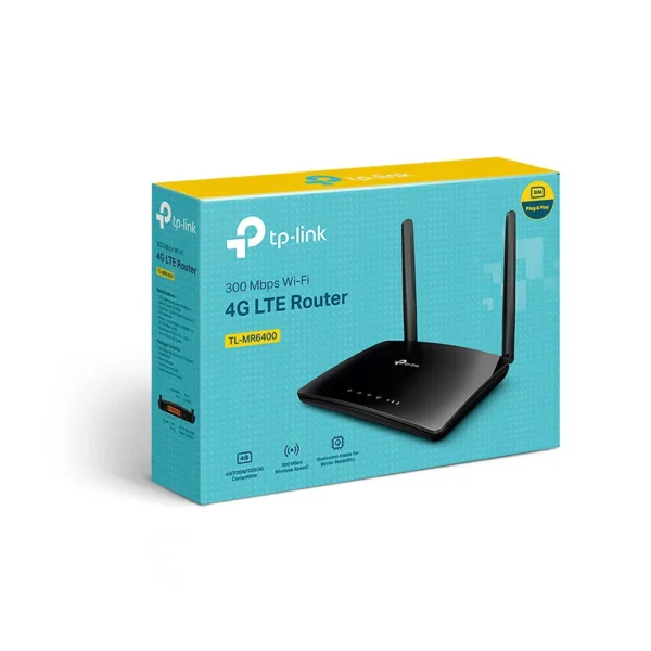 "TP-Link 4G LTE Router TL-MR6400 300Mbps, providing high-speed mobile internet and Wi-Fi for home and office use."