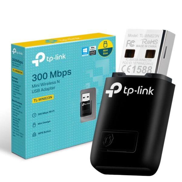 TP-Link TL-WN823N Mini USB Wi-Fi Adapter for high-speed wireless connectivity.