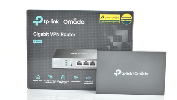 TP-Link VPN Router ER605, high-performance secure VPN router for businesses with Gigabit ports and advanced network protection features.