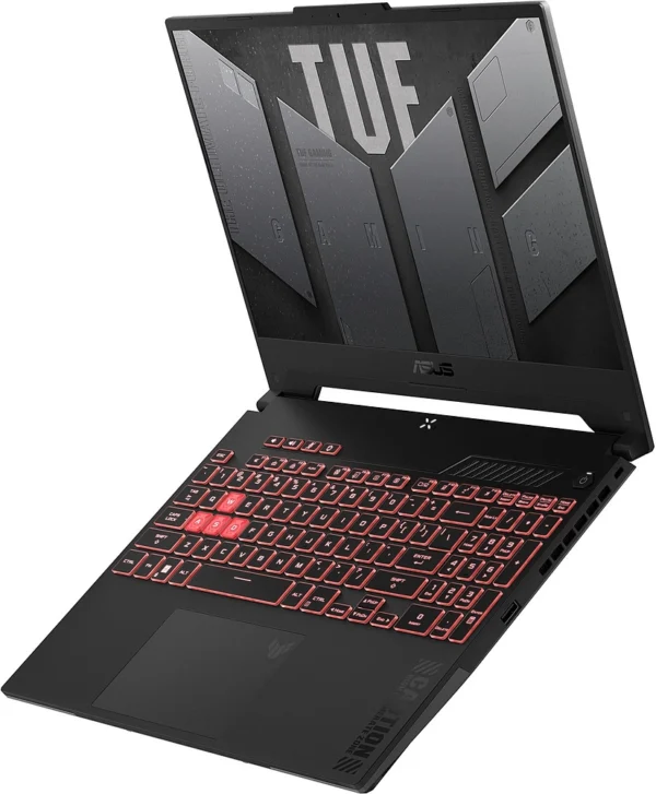 ASUS TUF Gaming A15 FA507NUR-LP104 laptop featuring AMD Ryzen 7 processor, NVIDIA RTX 4050 GPU, 16GB RAM, and 15.6-inch FHD display.