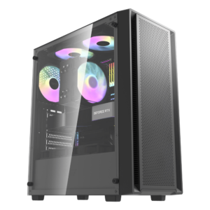 Darkflash DK353 PC case in black/white, featuring tempered glass panel, support for ATX, Micro-ATX, and ITX motherboards, 3.5'' and 2.5'' drive bays, 7 expansion slots, and multiple cooling options including support for up to 360mm radiators