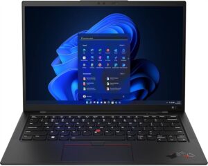 Lenovo ThinkPad X1 Carbon Gen 11 with Core i7, 16GB RAM, 512GB SSD, 14" WUXGA touchscreen, IR webcam, and fingerprint reader.