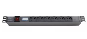 VCOM 6-outlet EU power strip (PDU) with thermal protector, rated for 16A and 250V, designed for safe and reliable power distribution.