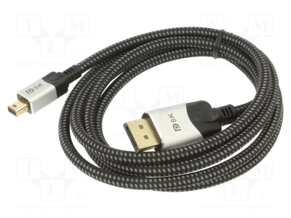 VCOM Mini DisplayPort male to DisplayPort male cable, 1.4V support for high-definition video and audio transmission.