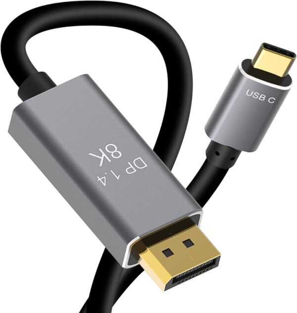 VCOM USB-C male to DisplayPort male cable, designed for connecting USB-C devices to DisplayPort displays for high-quality video and audio.