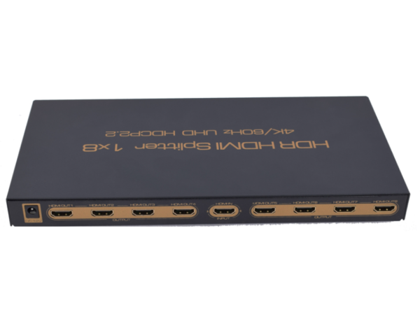 VCOM HDMI splitter 1x8, HDMI 2.0, 4K at 60Hz, for distributing HDMI signals to up to 8 displays.